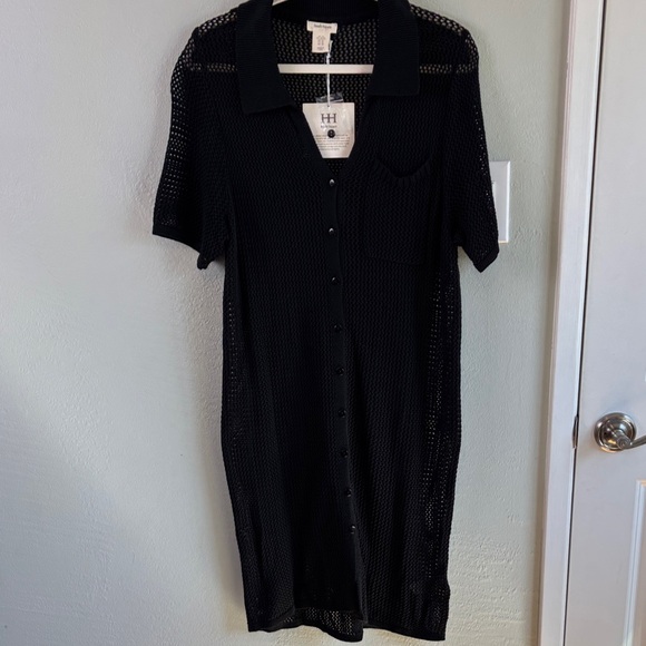 Haute Hippie Black Open-Knit Polo Collar Cover Up XL NWT - Picture 1 of 8